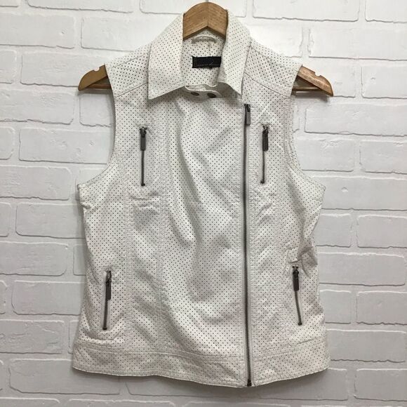 Buffalo sleeveless biker white jacket motorcycle style ecru off white vest mediu - Picture 12 of 12